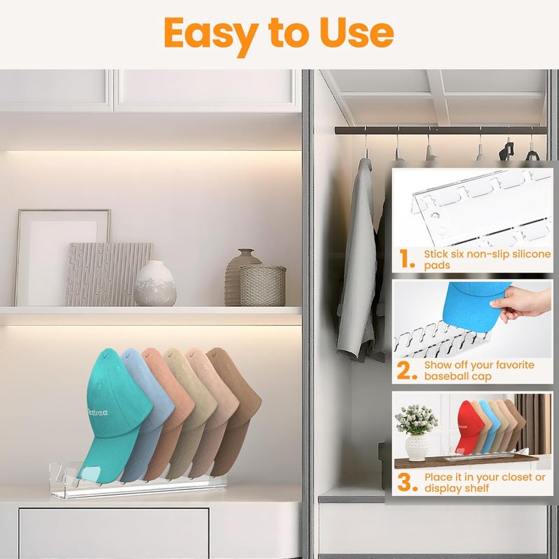 Nicetree Hat Organizer for Baseball Caps, 4 Pcs No Install Acrylic Hat Racks for 28 Baseball Caps Storage, Hat Stand for Caps Display and Organizer for Dresser, Bedroom, Closet, Office - Image 5